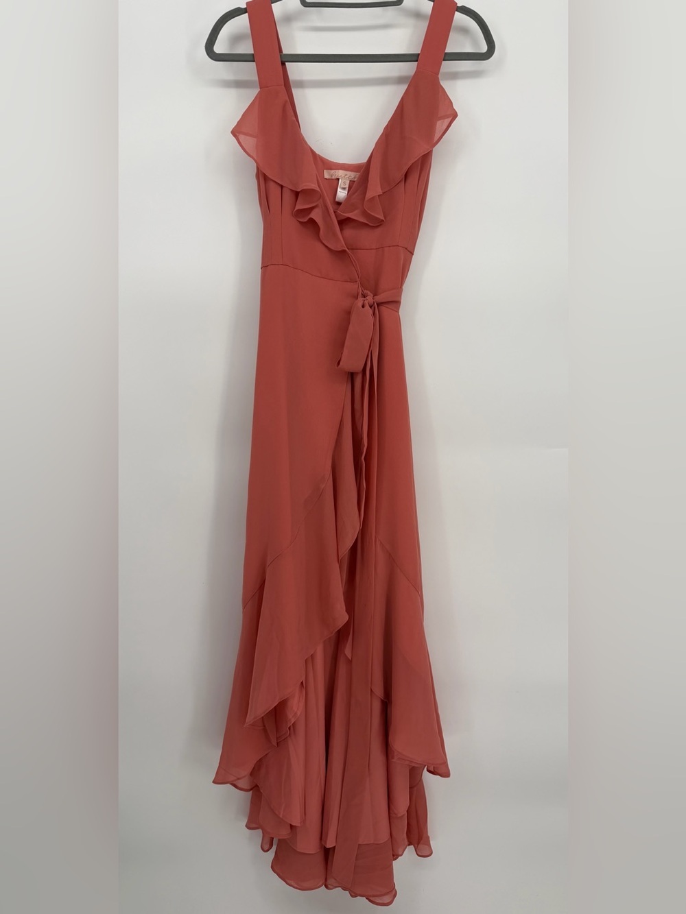 Hutch Coral-Rust Ruffle Wrap Maxi Dress